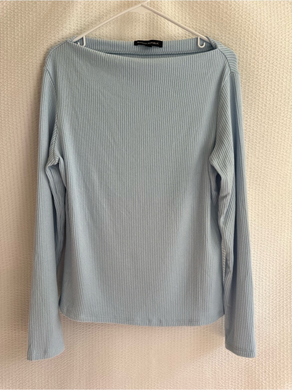 BANANA REPUBLIC Light Blue Ribbed Boat Neck Long Sleeve Top Size Medium Stretch